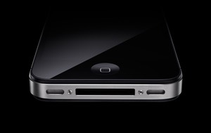 Black and white iPhone 4 models at 30-degree angles.